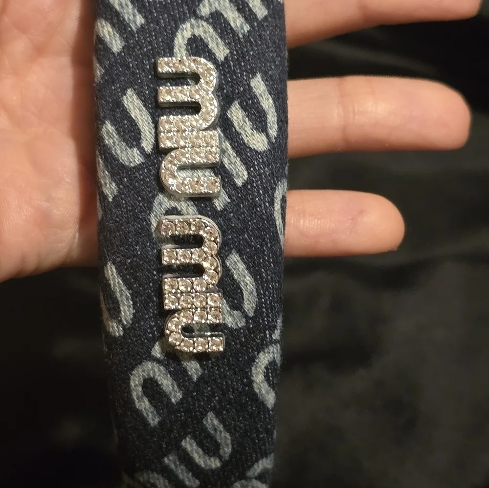 Miu Miu Navy and Silver Logo Headband